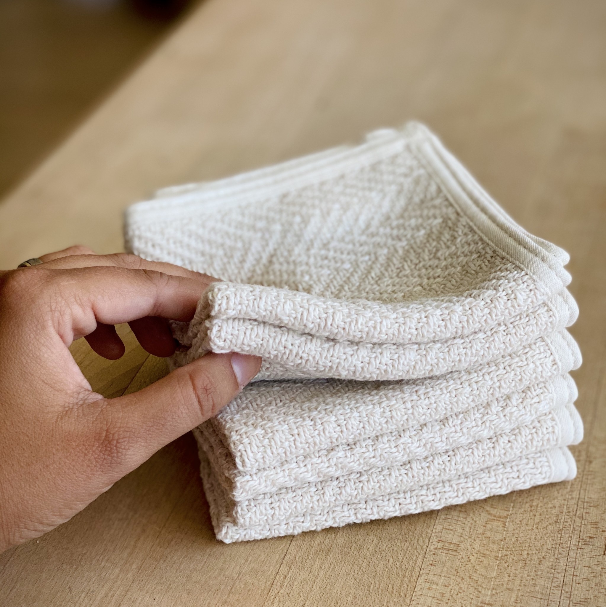 Ivory Herringbone Cotton Towel - Washcloth-10x10"