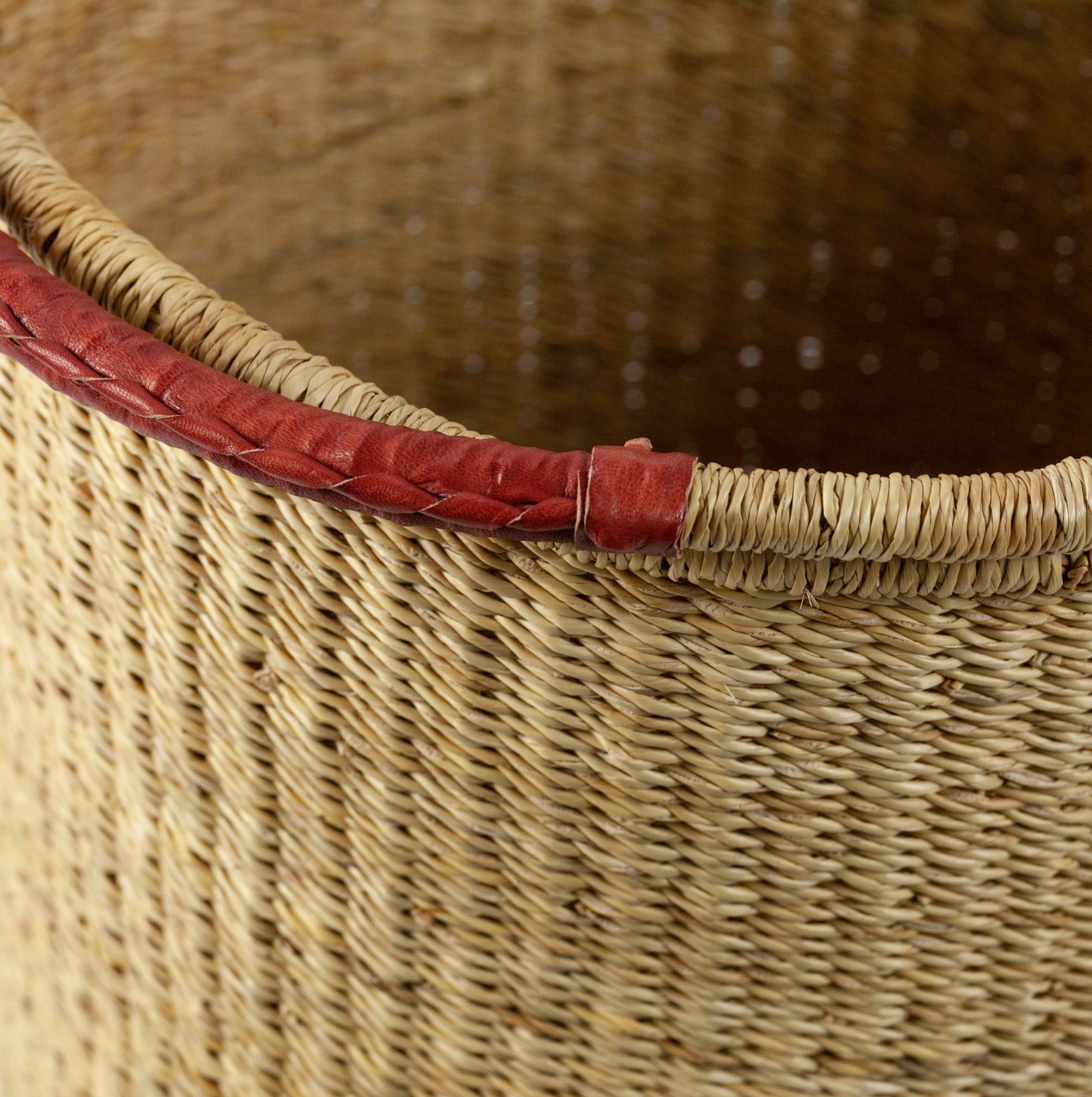 Tall Grass Hamper Basket with Leather Handle - Small - 17" x 14"