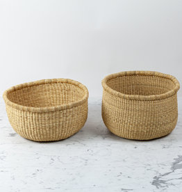 Natural Round Grass Bolga Storage Baskets - Set of 2