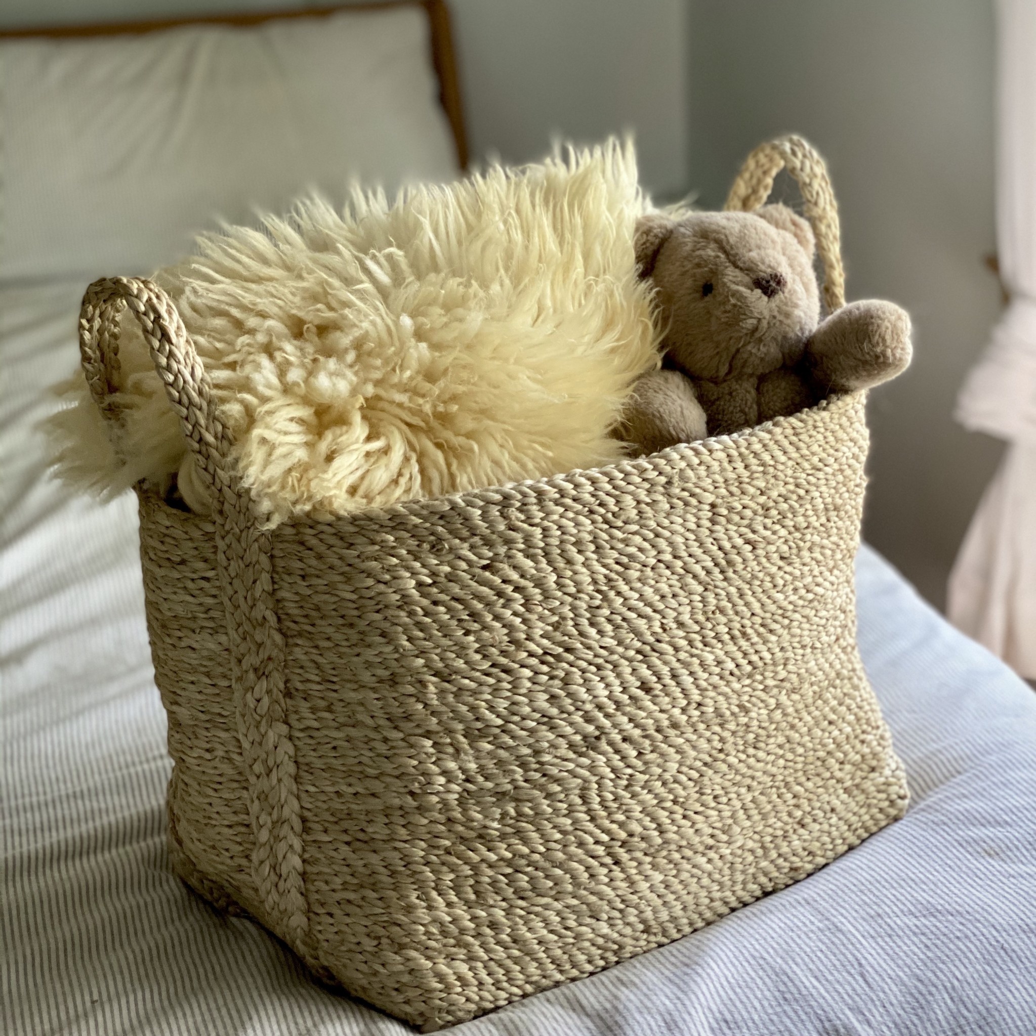 Jute Rectangular Basket with Handles - 14 x 10 x 10"