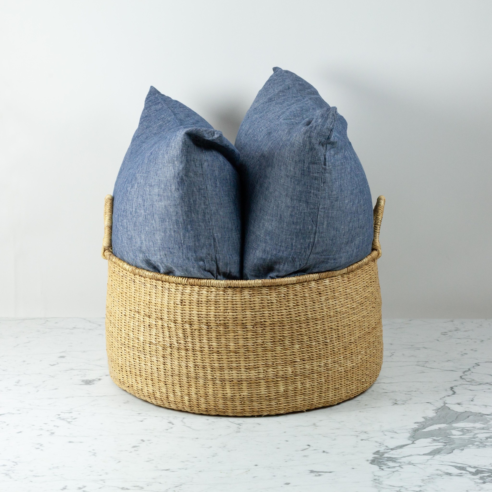 Linen Floor Cushion With Handle, Natural Blue