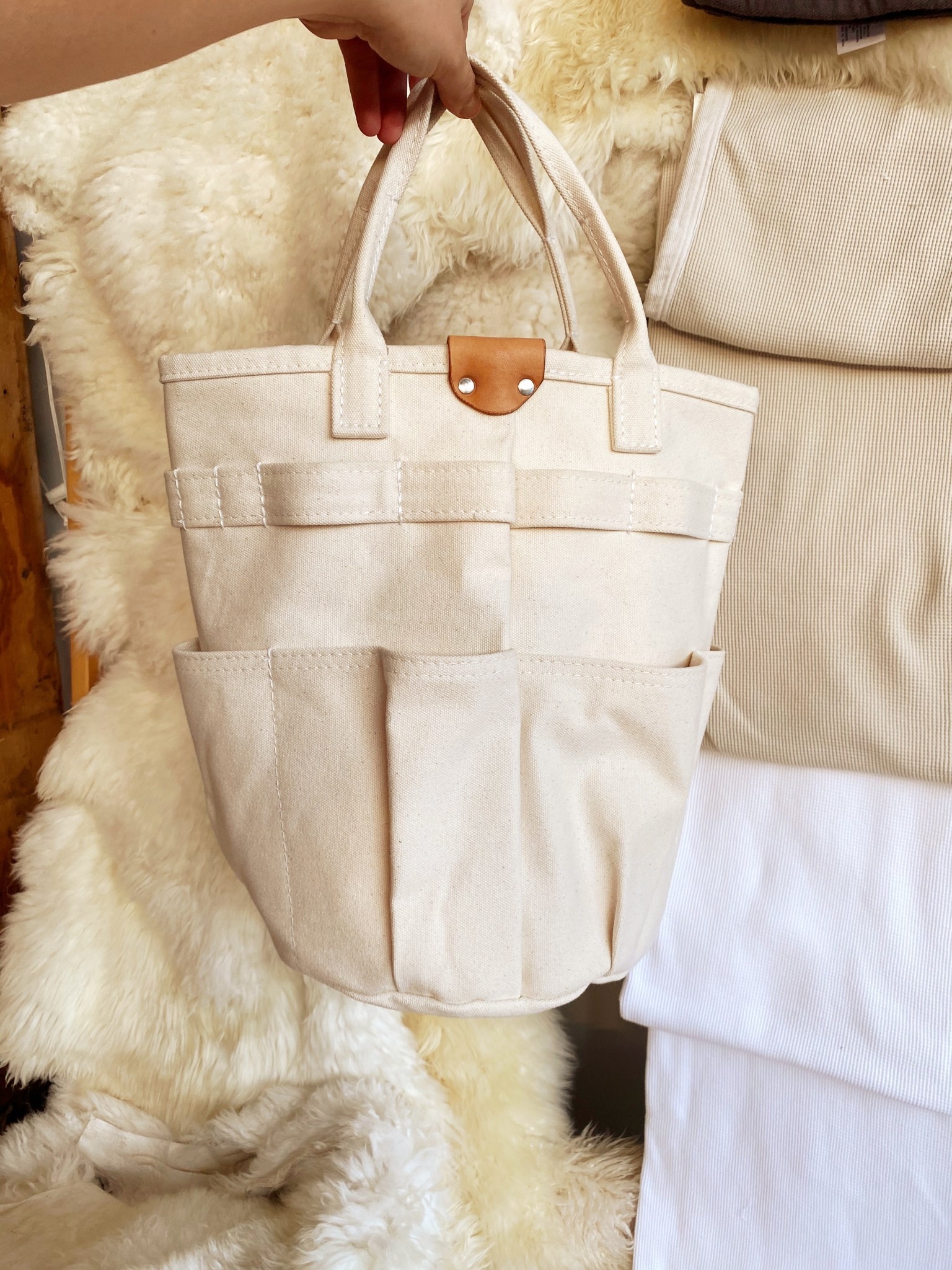 HeavyDuty Round Canvas Bucket Bag Tote with Handles