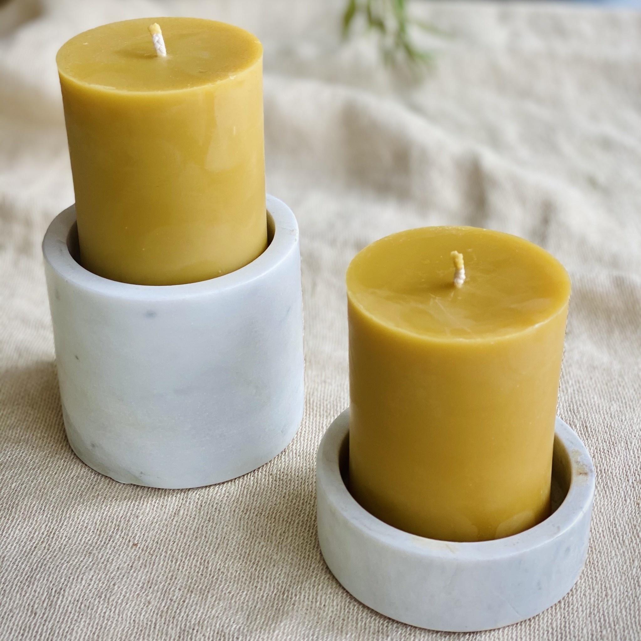 Danish White Marble Candleholder - Small - 4" x 1 1/4"