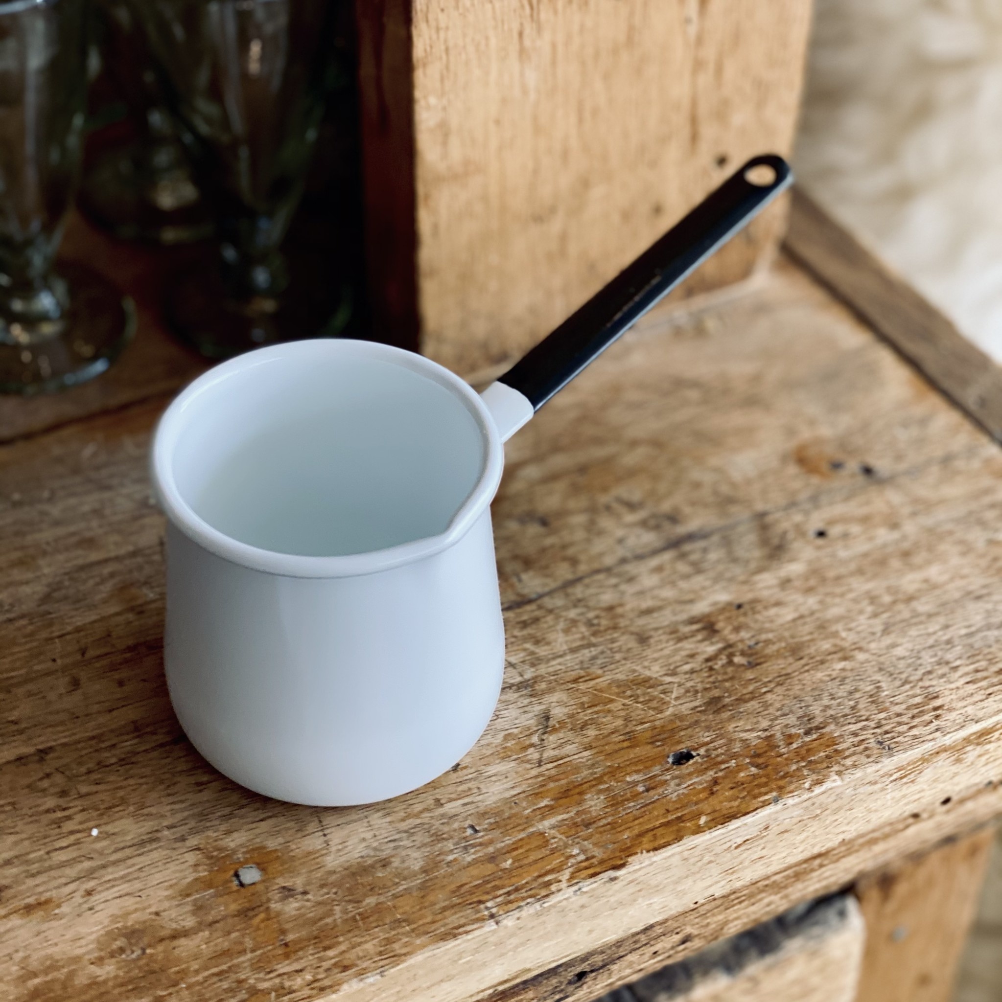 ELFIN Enamelware White Enamel Butter Warmer