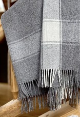 Rustic Wool Blanket - Grey with Wide Cream Stripe 43x86in