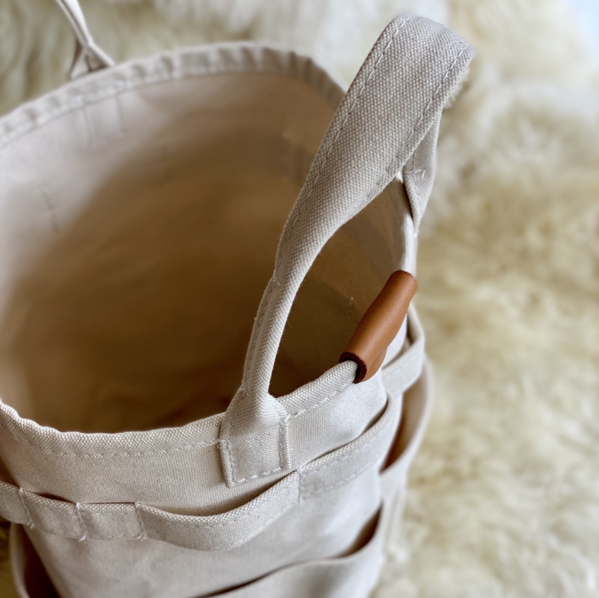 HeavyDuty Round Canvas Bucket Bag Tote with Handles