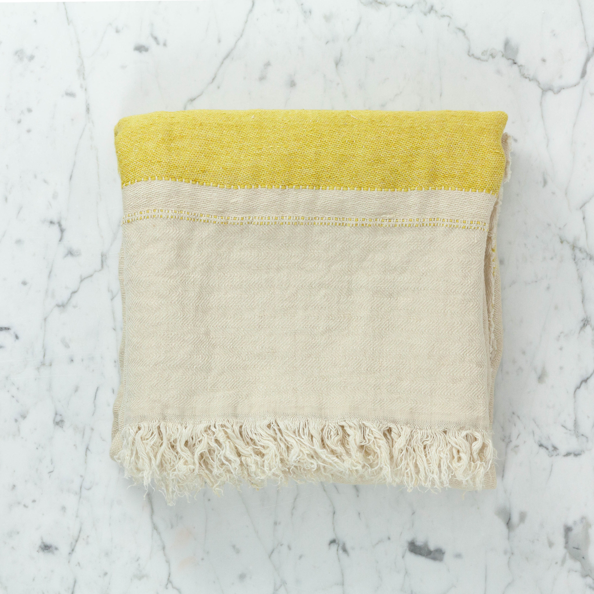 Belgian Linen Fouta Throw - Mustard Stripe - 43 x 71"