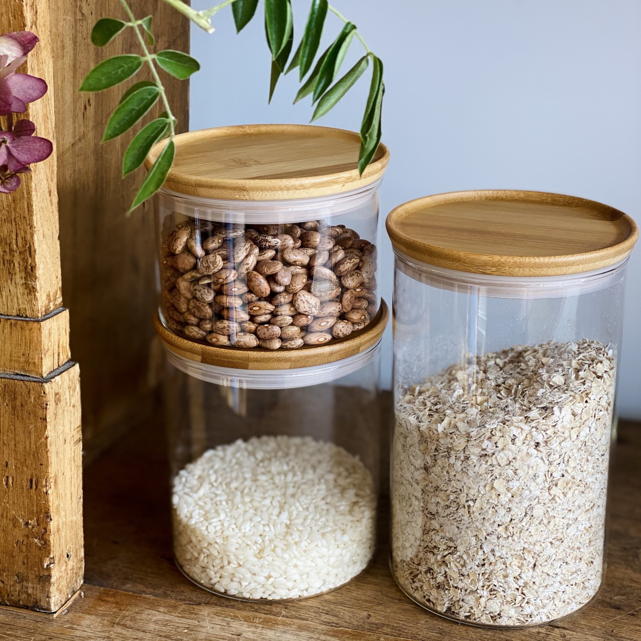 Glass Storage Jar with Bamboo Lid - Large 7"