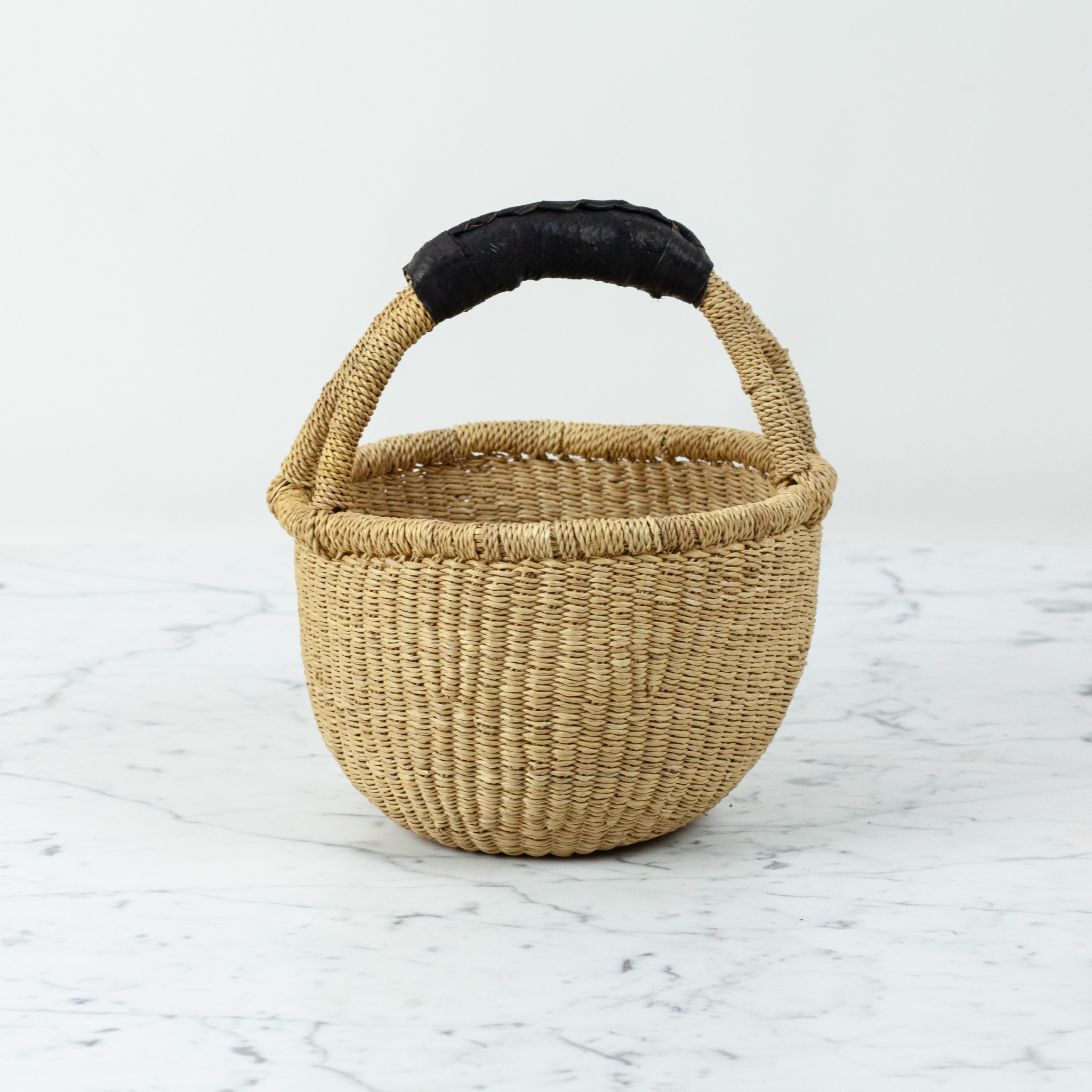 Bolga Baskets Children's Grass Bolga Basket with Leather Handle - 10"