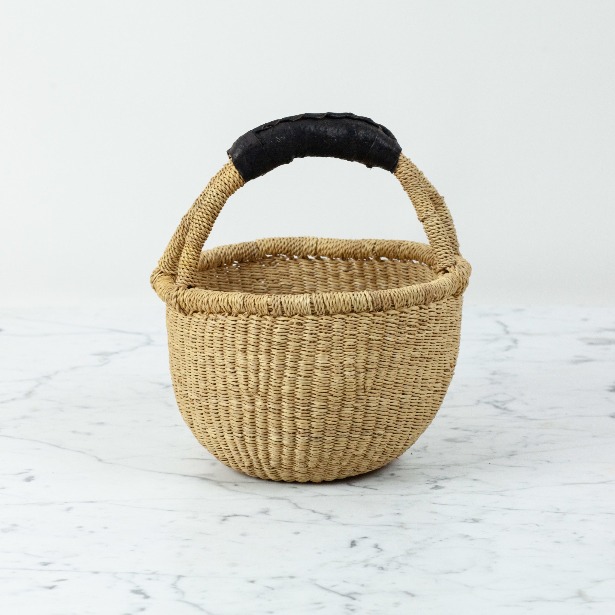 Children's Grass Bolga Basket with Leather Handle - 10"