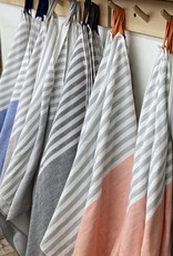 Square Towel with Hanging Loop - Blue Chambray & Grey Stripes - 19.5"