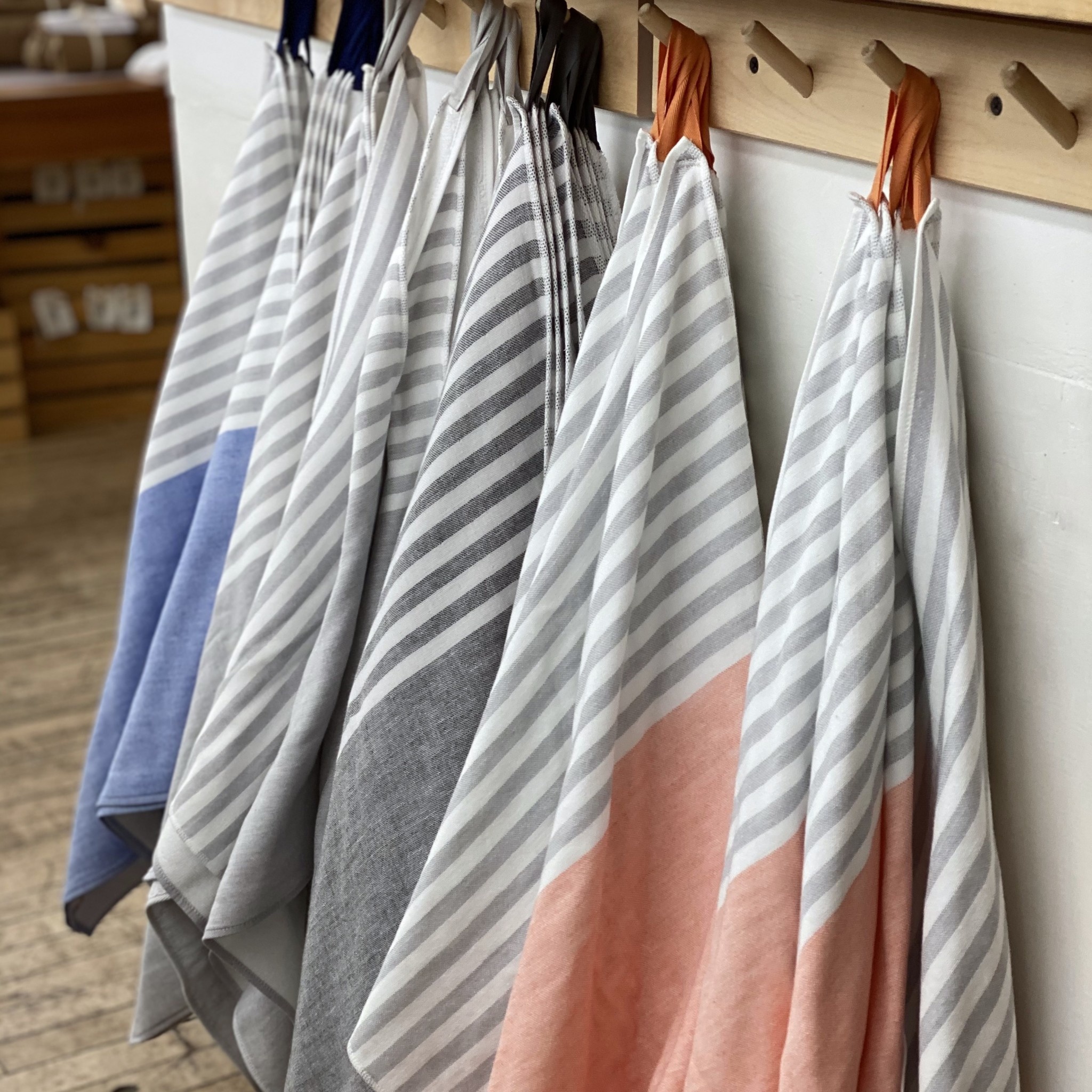 Square Towel with Hanging Loop - Blue Chambray & Grey Stripes - 19.5"