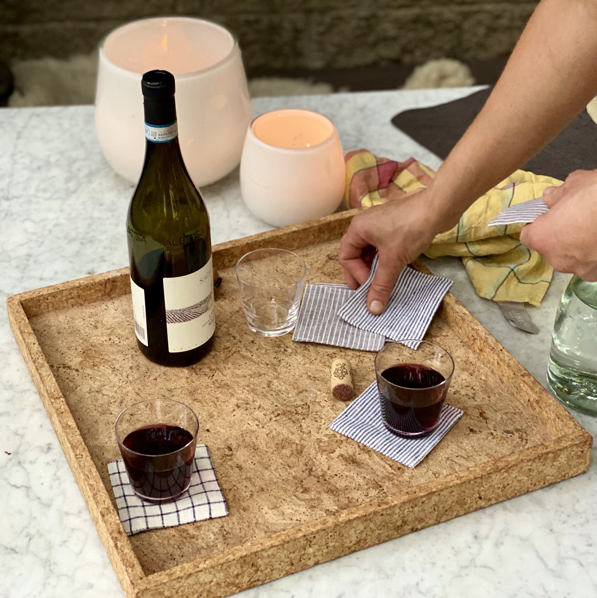 Lithuanian Linen Coaster - Jenn Cream with Black Check