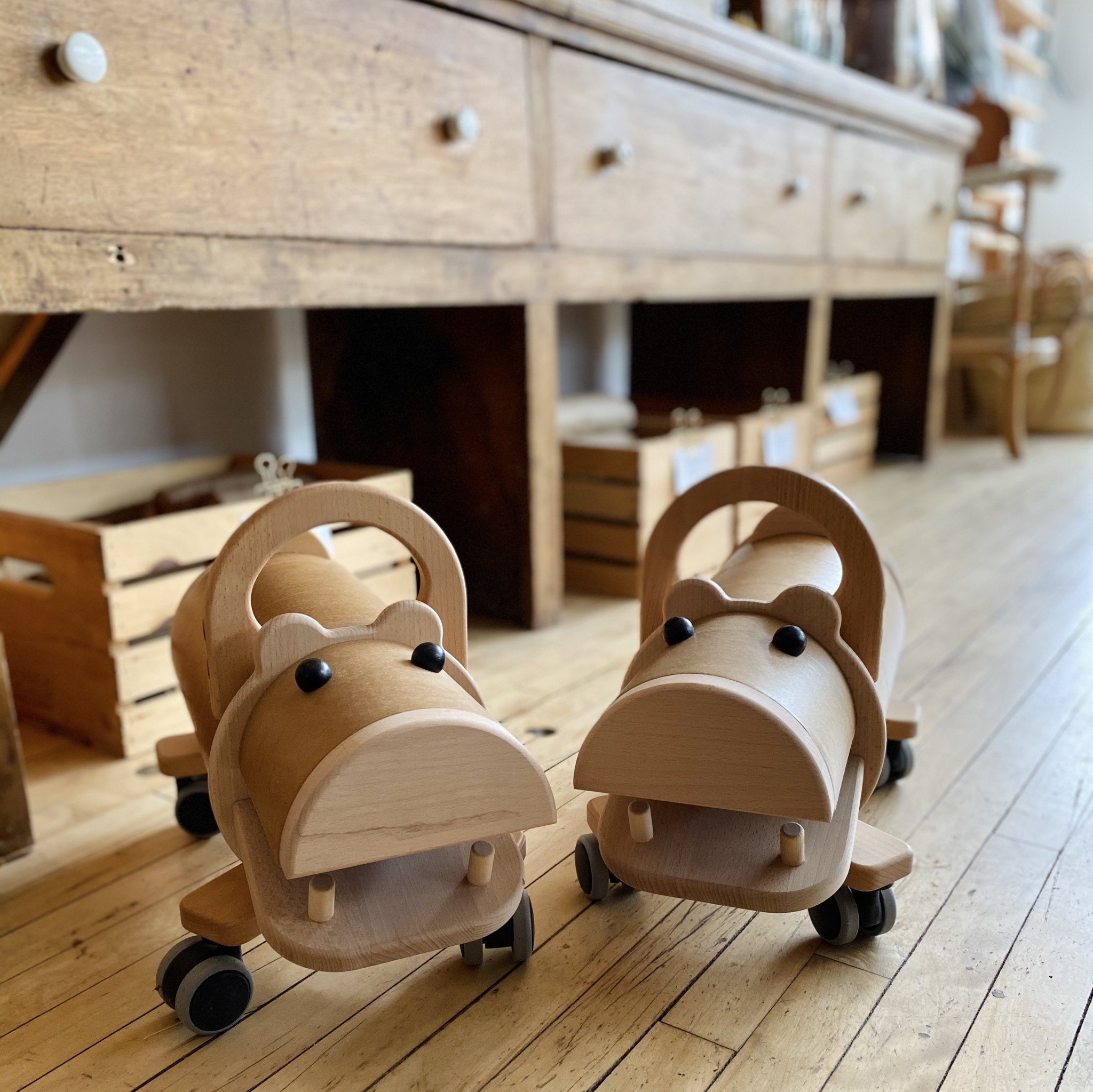 Wooden Riding Hippo with Storage Rump