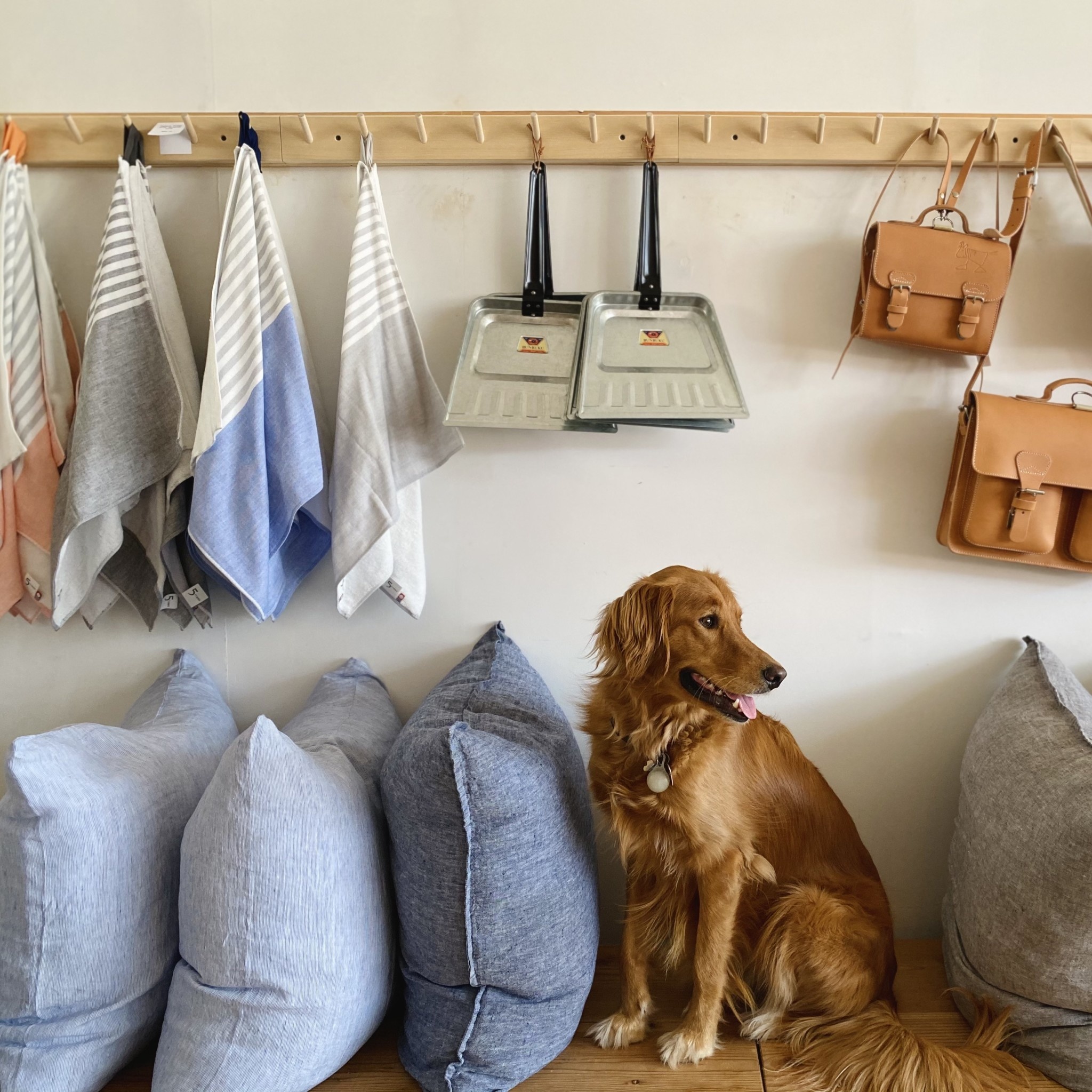 Square Towel with Hanging Loop - Blue Chambray & Grey Stripes - 19.5"