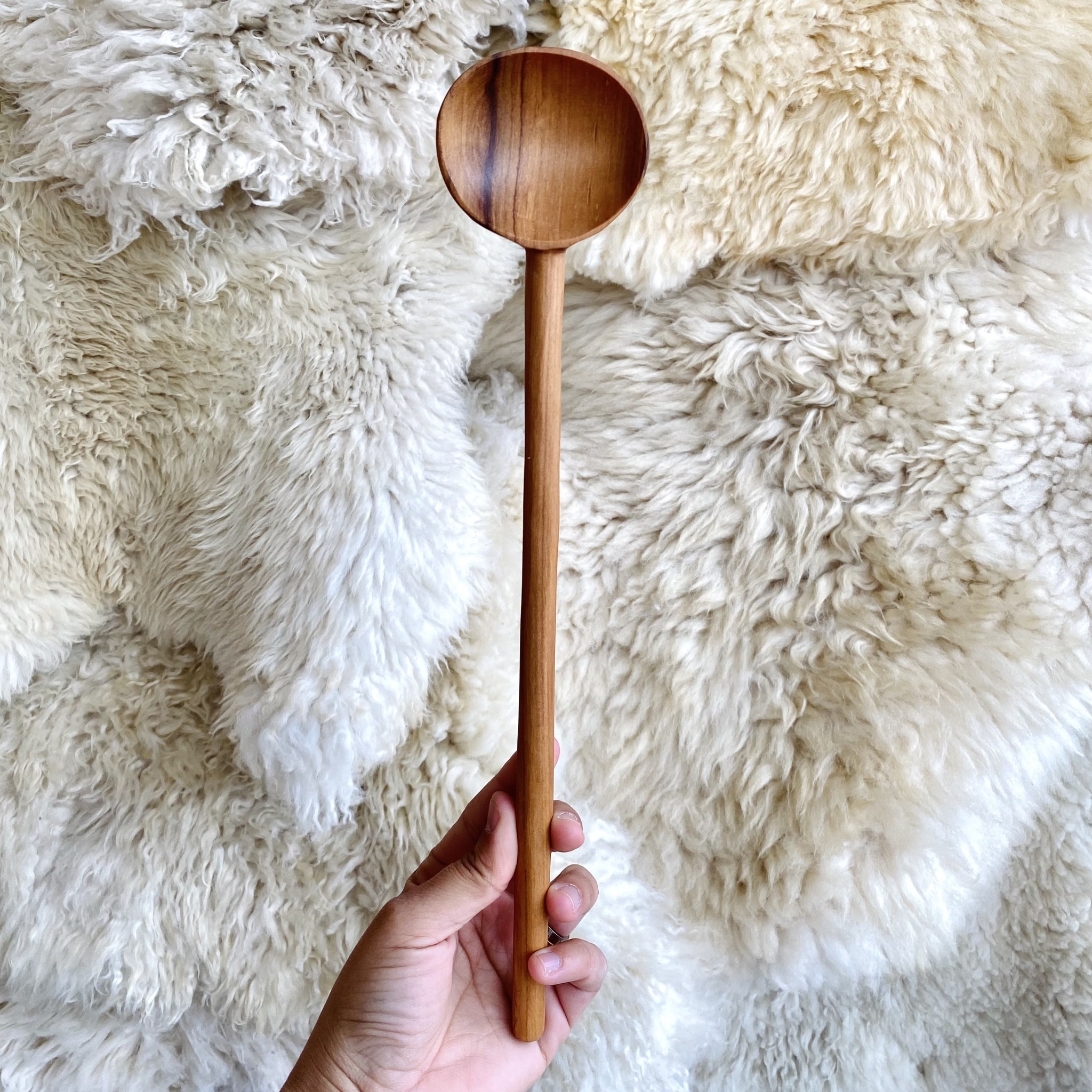 Long Slim Olivewood Round Head Spoon - 13"