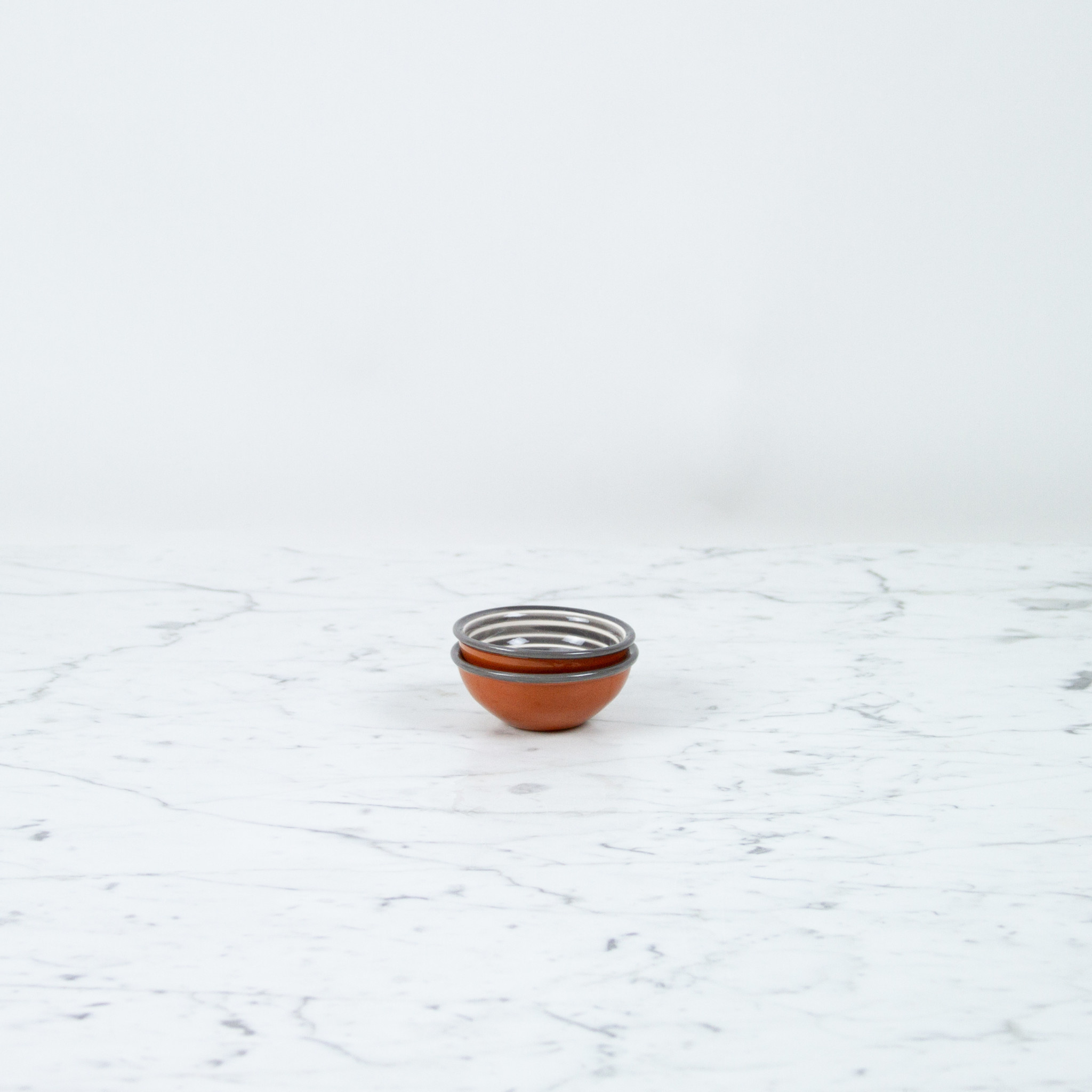 Portuguese Terracotta Grey and White Stripe Tiny Bowl