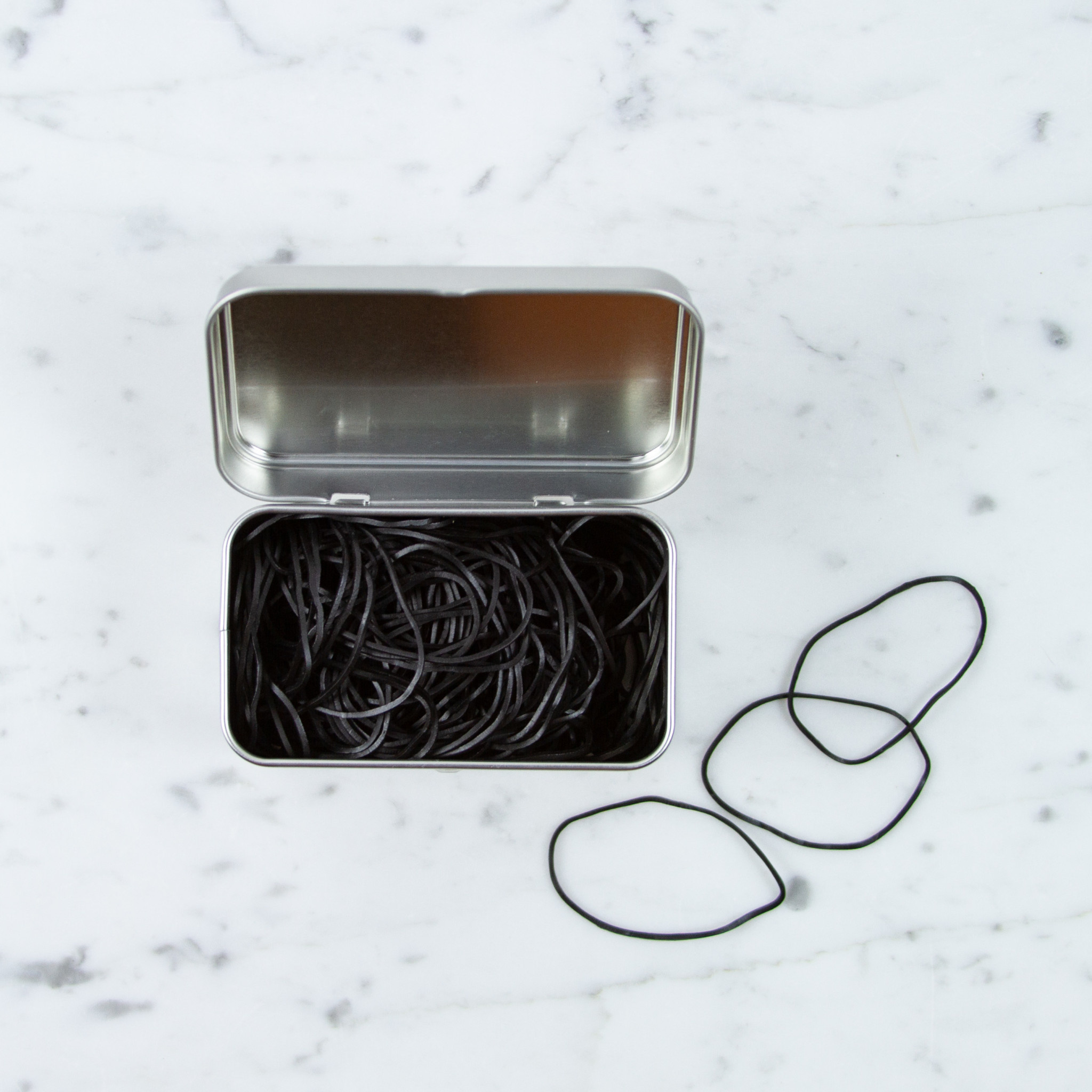 Kyowa O'Band Rubber Bands - Silver Tin with Black Bands