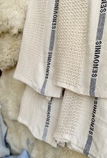 Lithuanian Senovinis Cream Knit Cotton Blanket - 51x80in