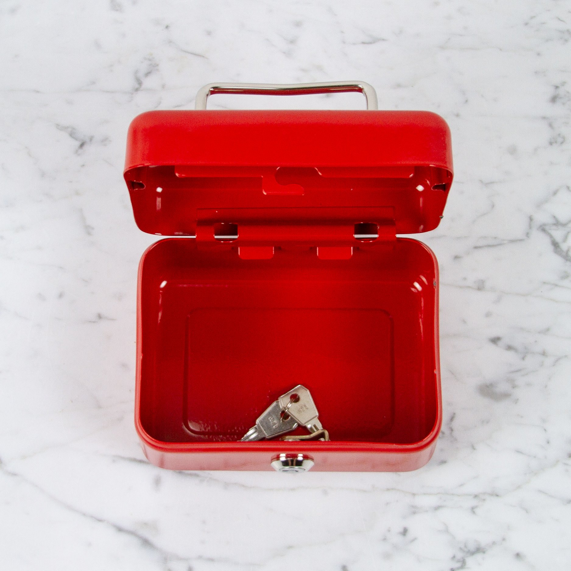 Italian Steel Money Cash Box with Lock - Red - 6"