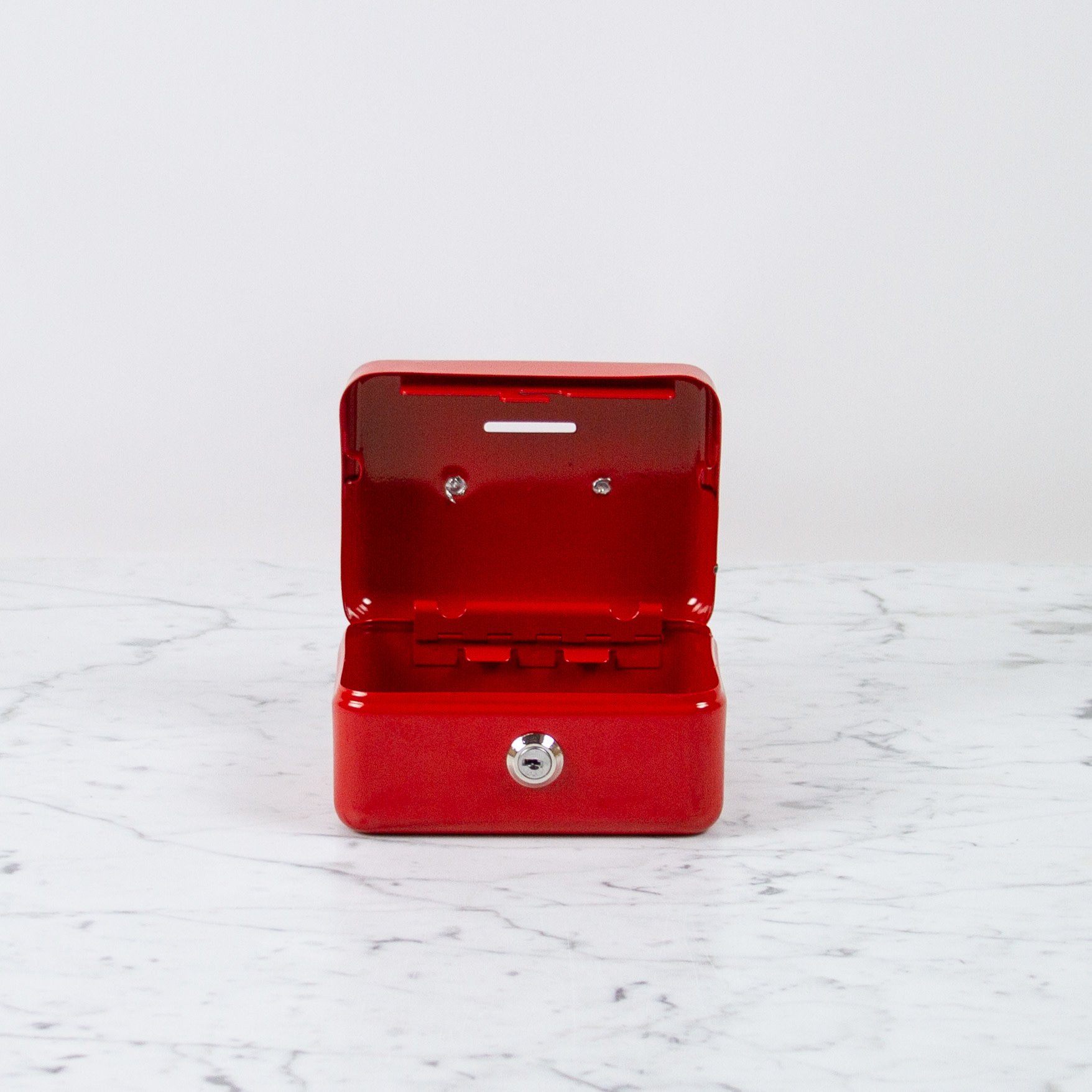 Italian Steel Money Cash Box with Lock - Red - 6"