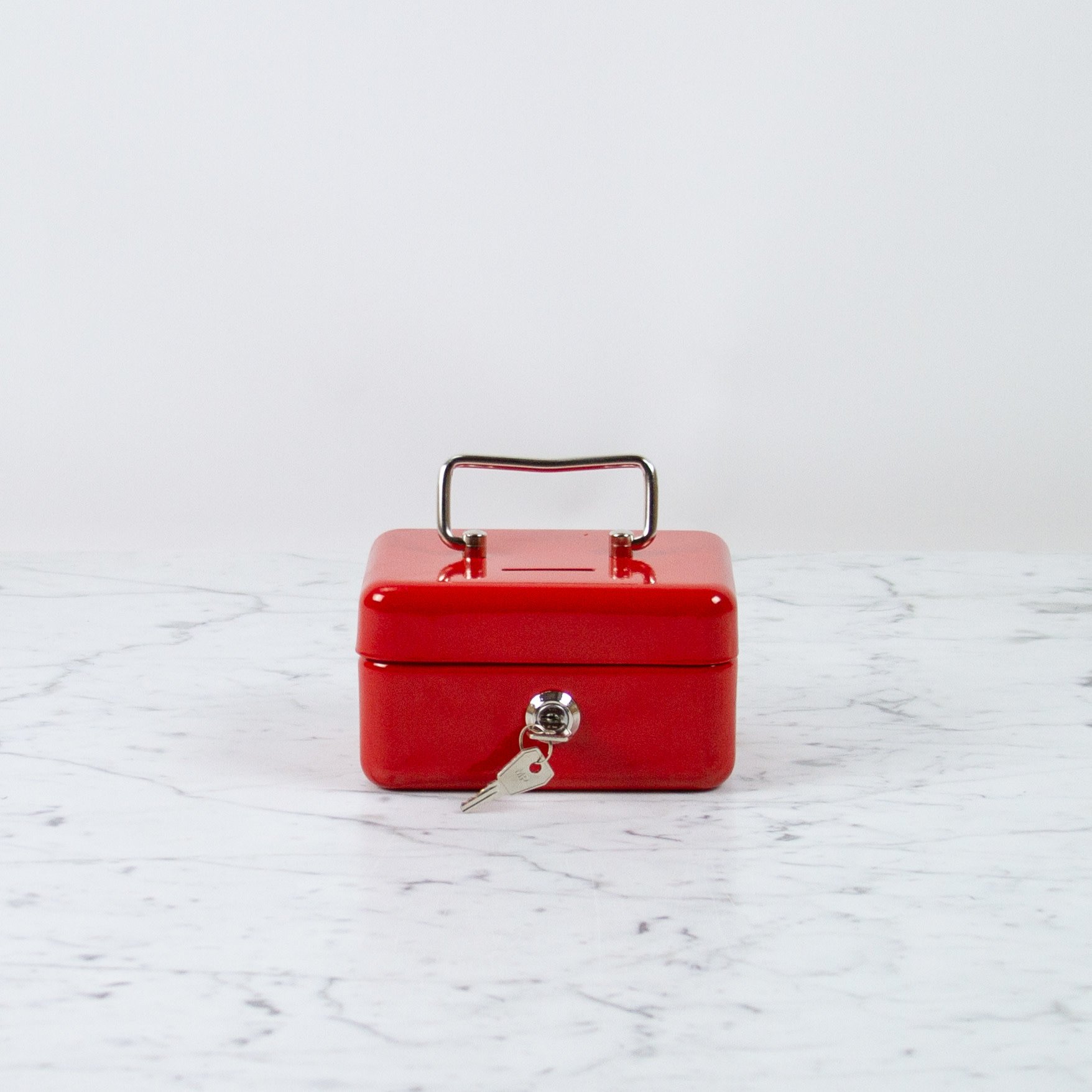 Italian Steel Money Cash Box with Lock - Red - 6"