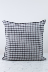 20" Grey Small Checks Linen Pillow with Down Insert - Grey Small Checks