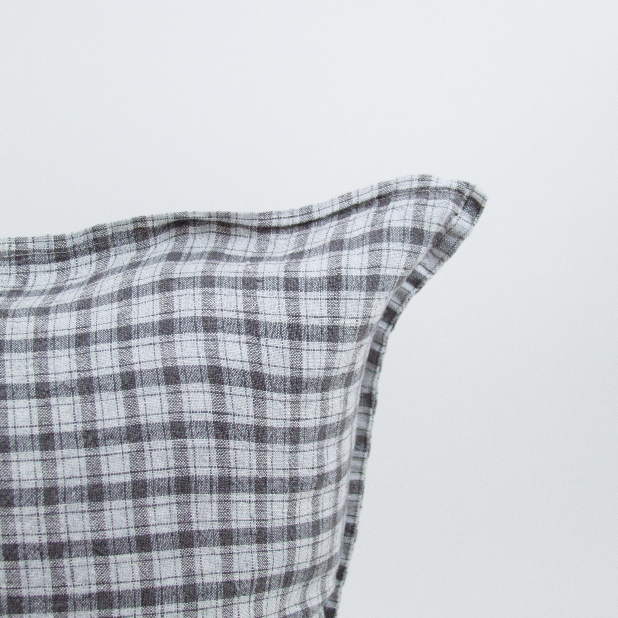 25" Linen Pillow with Down Insert - Grey Small Checks