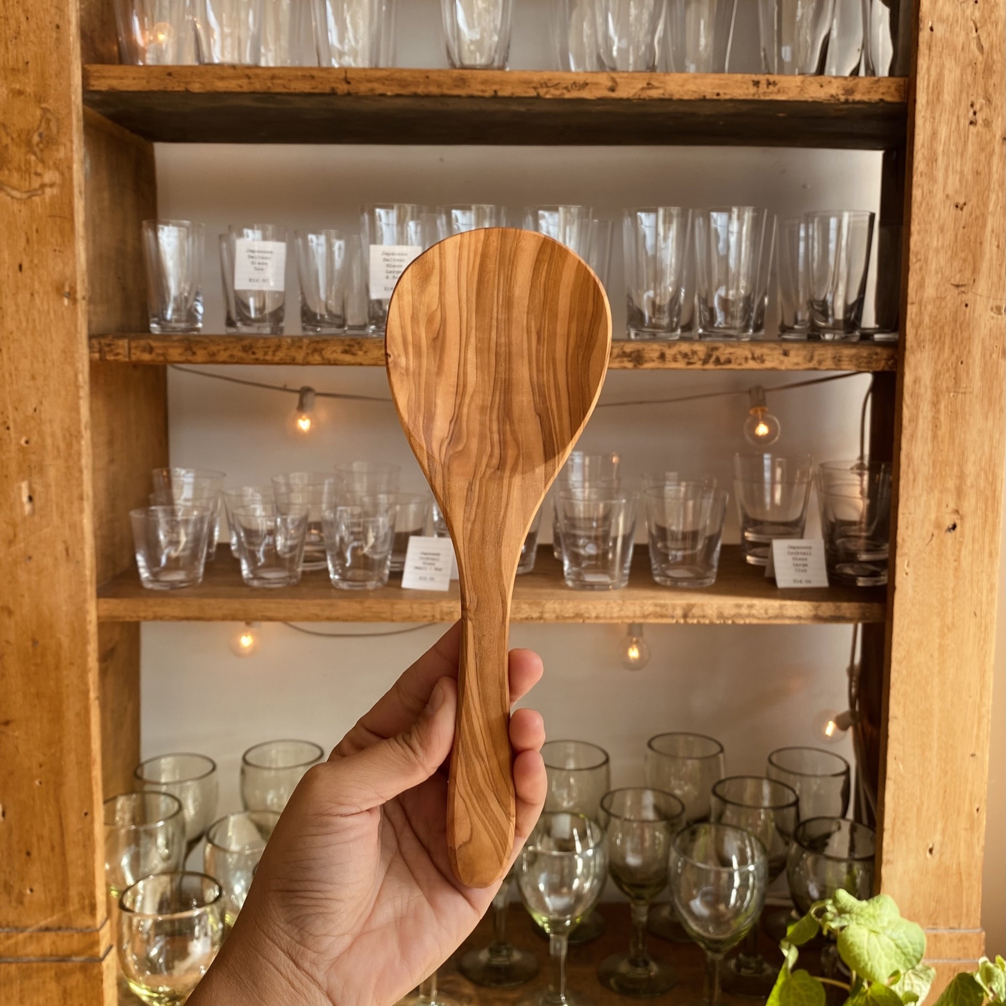 Medium Round Olivewood Serving Spoon or Rice Paddle - 9"