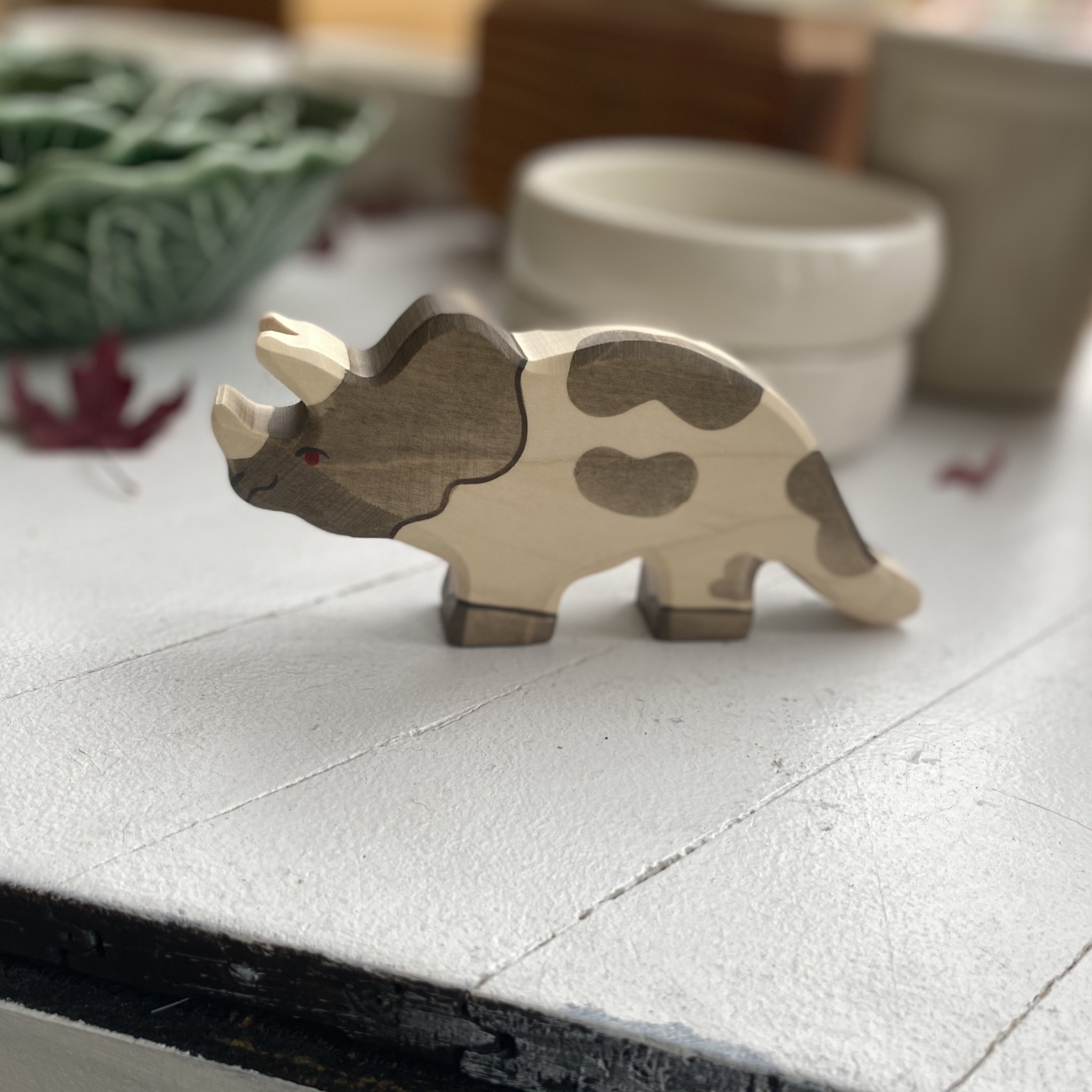Grey + White Spotted Triceratops Dinosaur