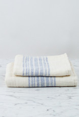 Japanese Flax Line Towels - Blue + Ivory