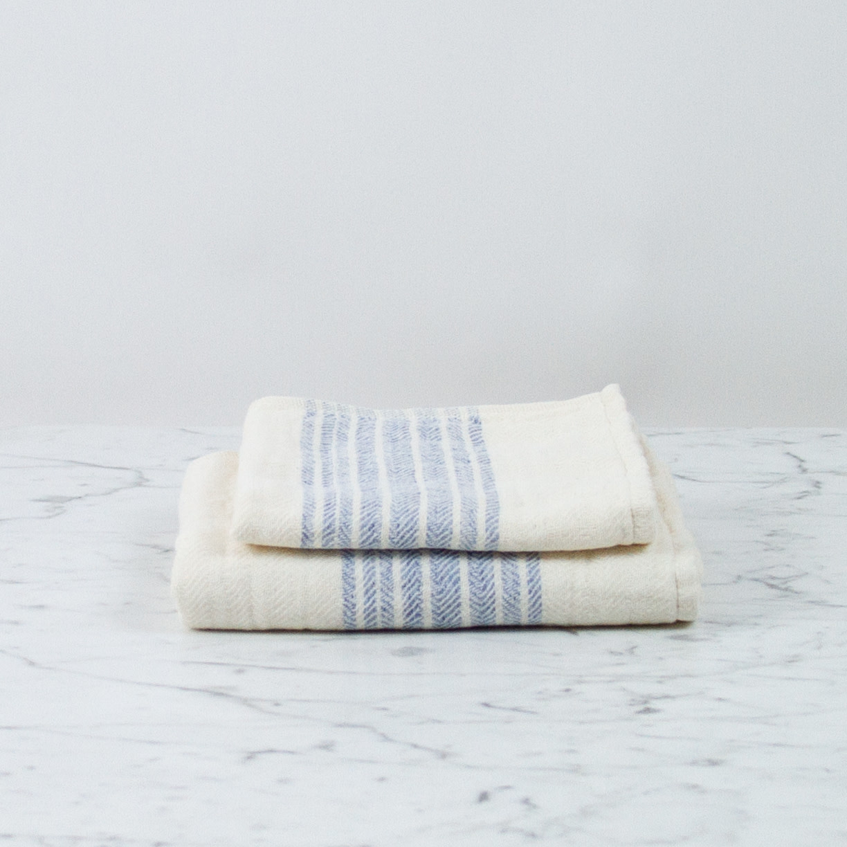 Japanese Flax Line Towels - Blue + Ivory