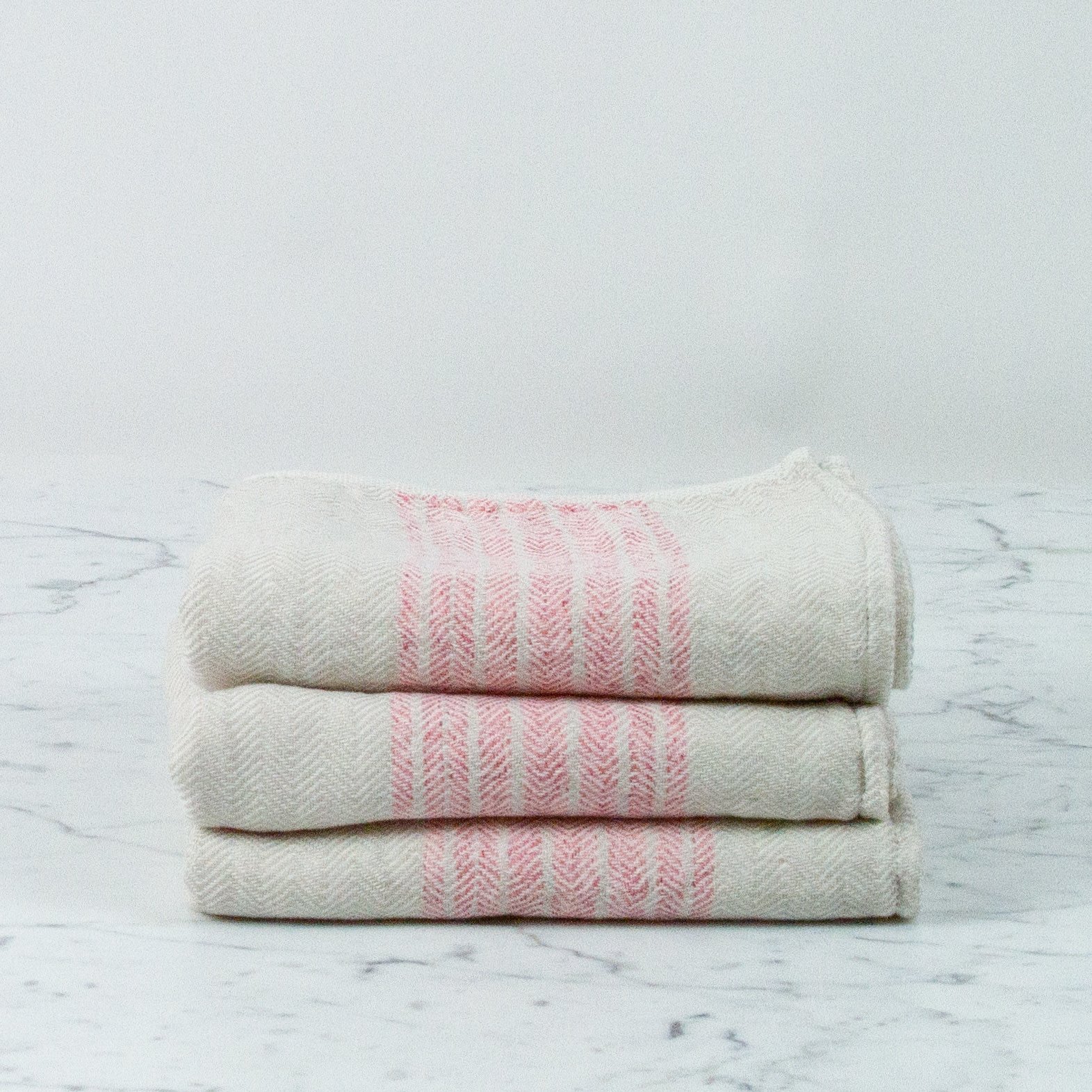 Japanese Flax Line Towels - Pink + Beige