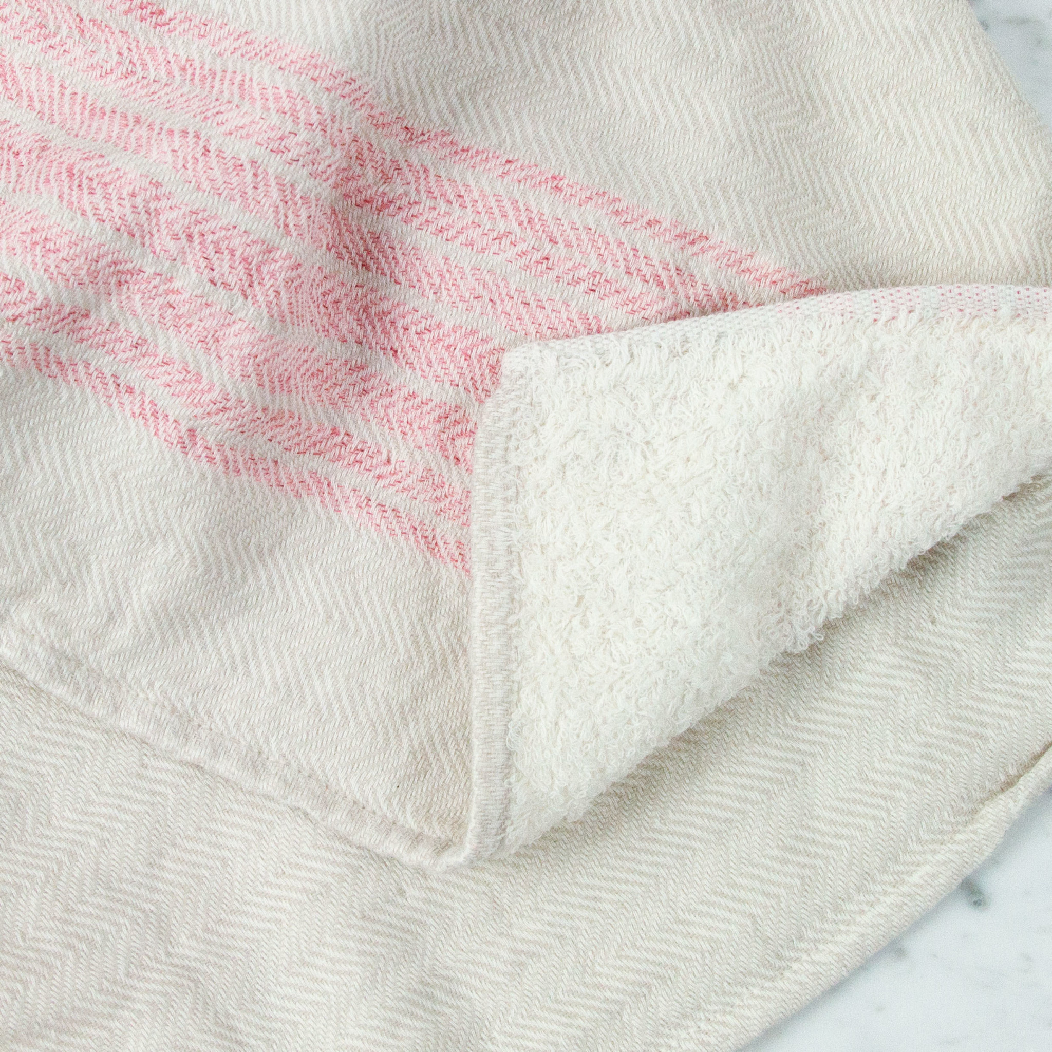 Japanese Flax Line Towels - Pink + Beige