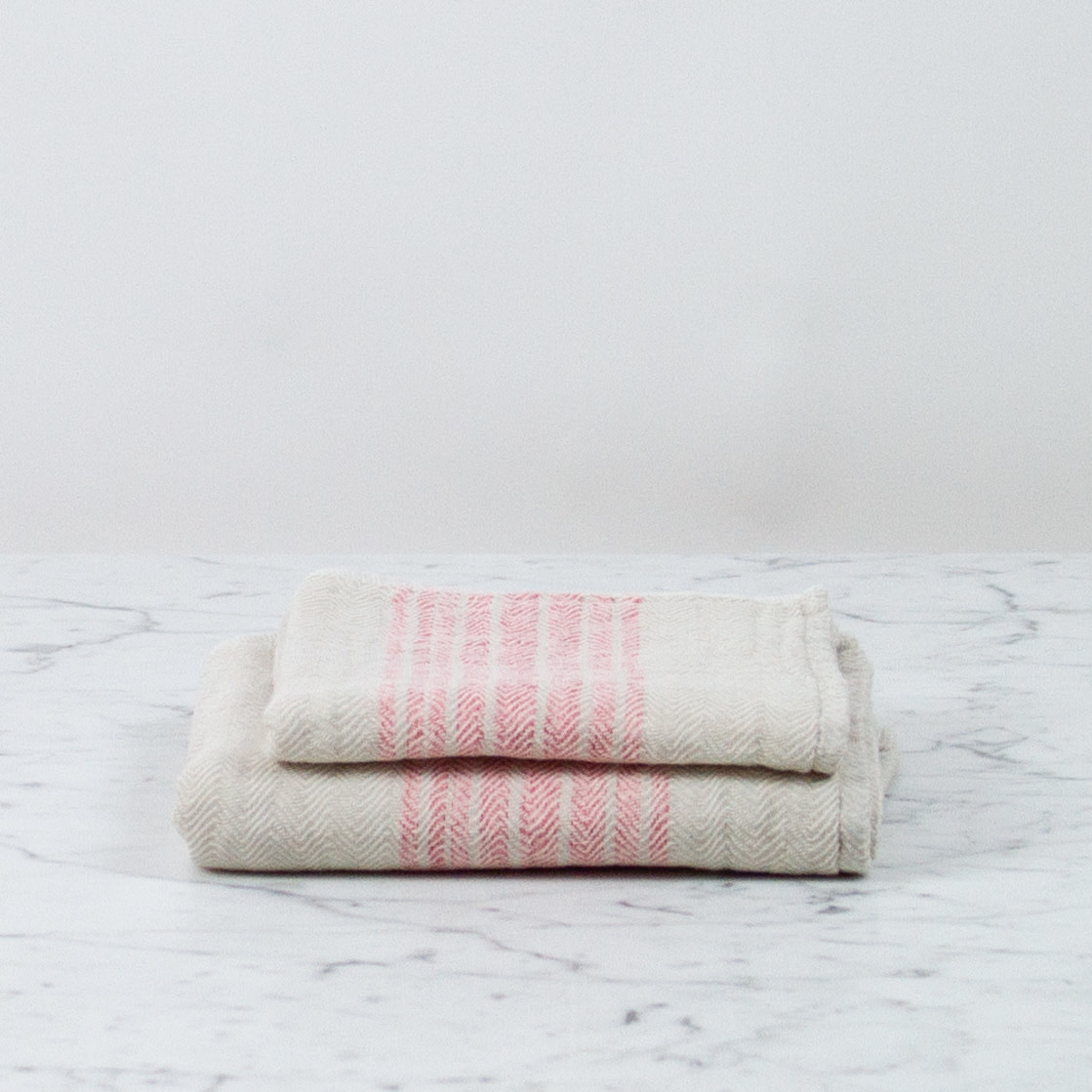 Japanese Flax Line Towels - Pink + Beige
