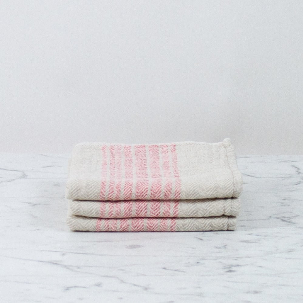 Japanese Flax Line Towels - Pink + Beige