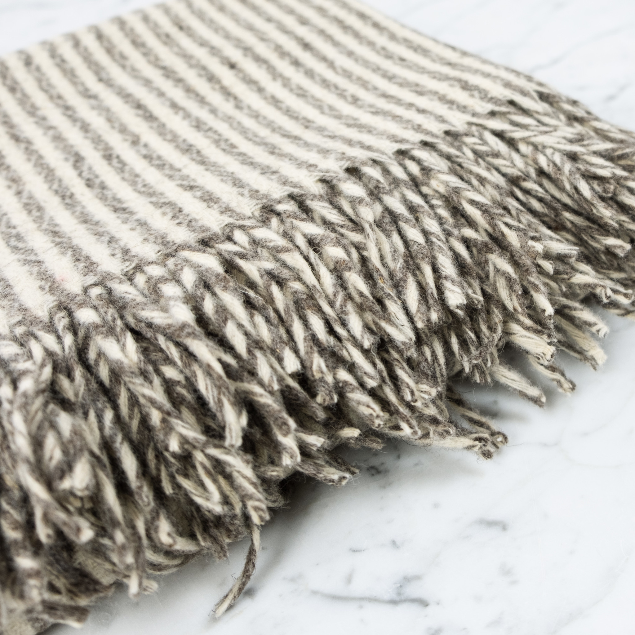 Rustic Wool Blanket - Grey Thin Stripe