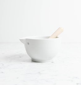 Laboratory Porcelain Mortar + Pestle with Wooden Handle - 1.75 cups