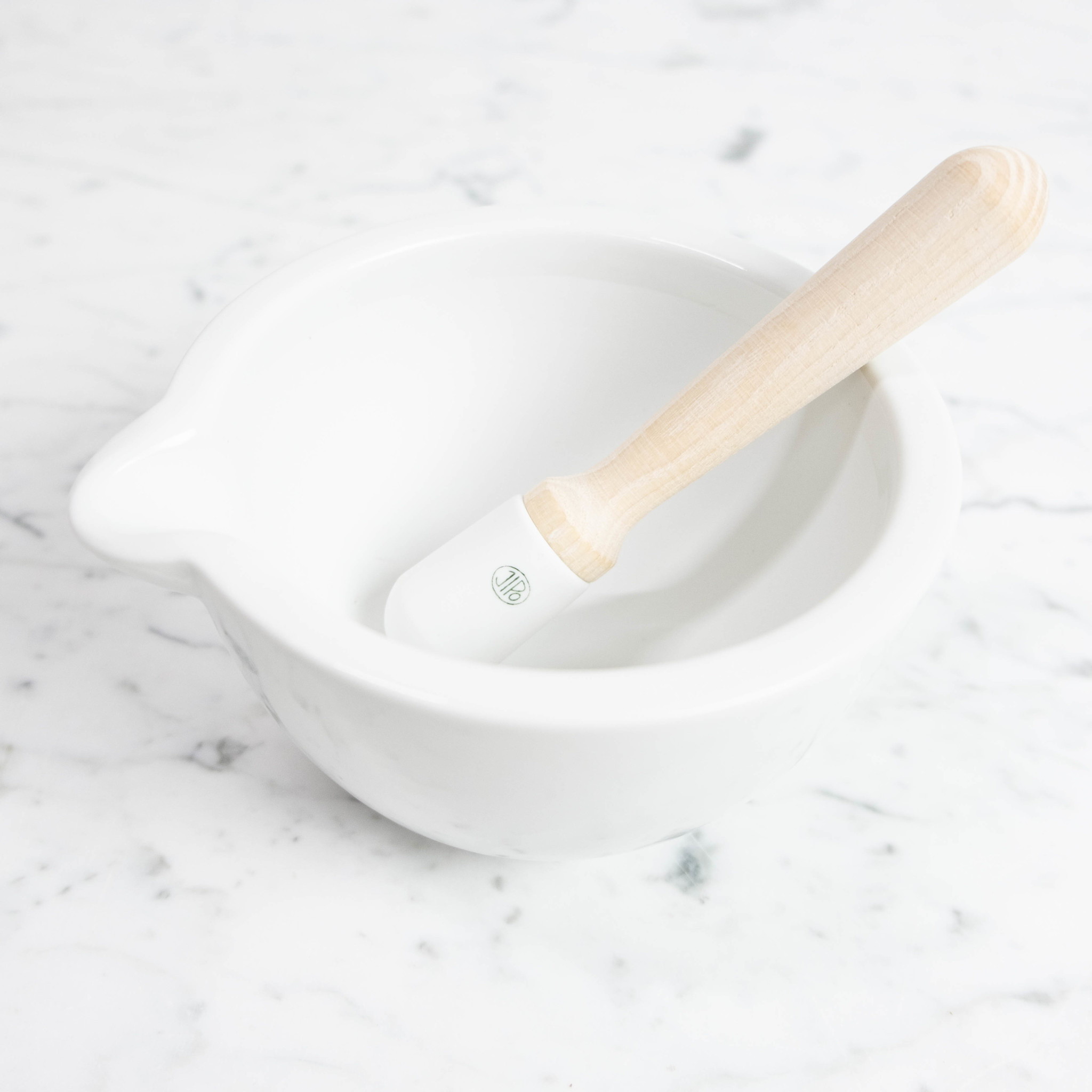 Laboratory Porcelain Mortar + Pestle with Wooden Handle - 1.75 cups