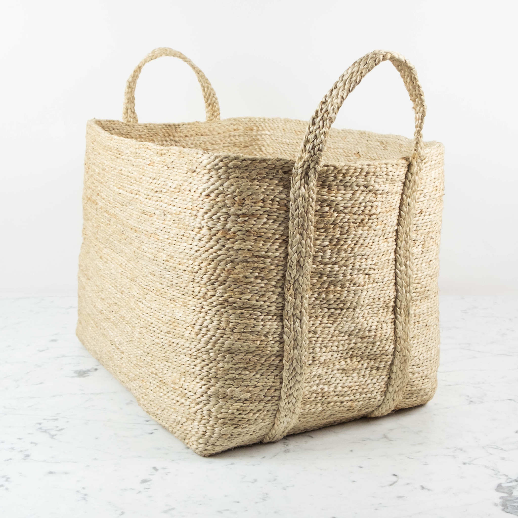 Natural Jute Rectangular Basket with Handles - 20" x 15" x 15"