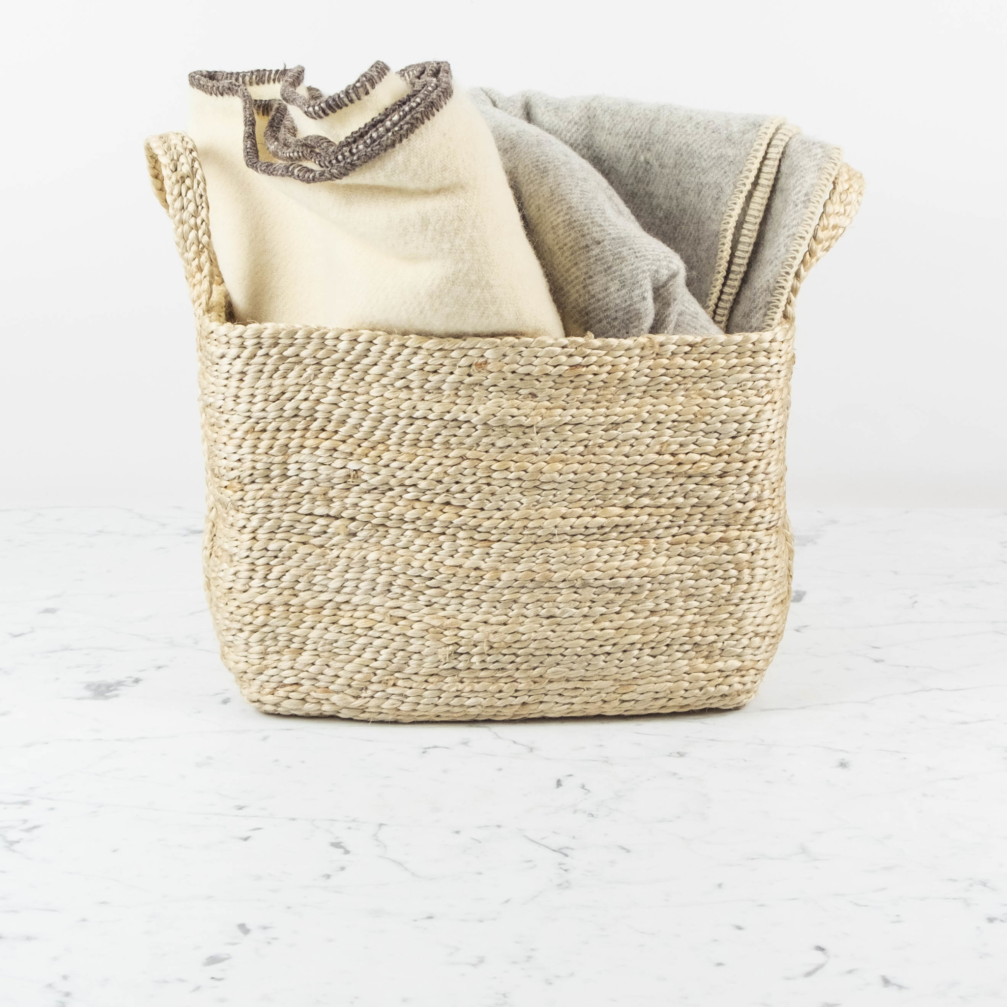 Jute Rectangular Basket with Handles - 14 x 10 x 10"