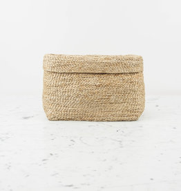 Natural Jute Simple Fold Over Top Rectangular Storage Basket - 13" x 9" x 9"