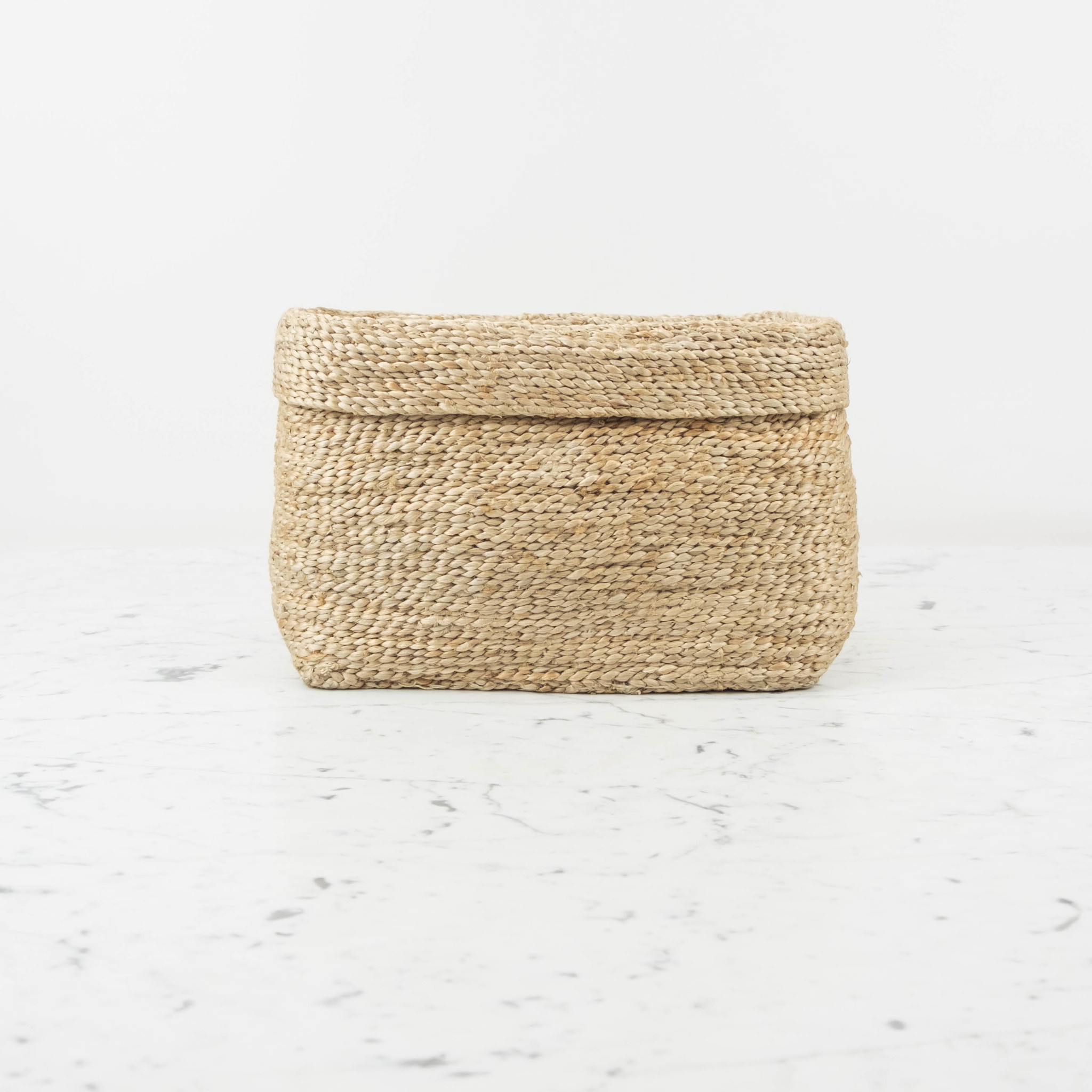 Natural Jute Simple Fold Over Top Rectangular Storage Basket - 13" x 9" x 9"