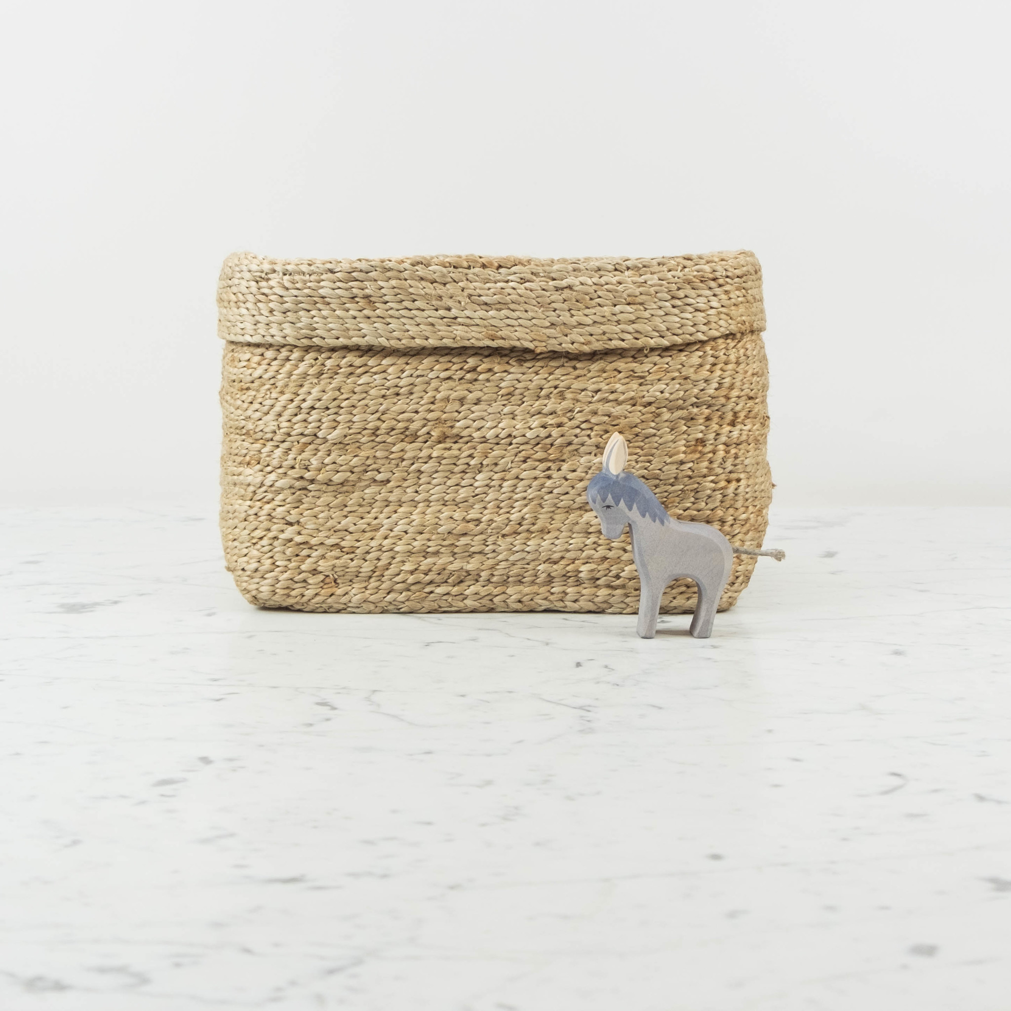 Natural Jute Simple Fold Over Top Rectangular Storage Basket - 13" x 9" x 9"