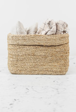 Natural Jute Simple Fold Over Top Rectangular Storage Basket - 13" x 9" x 9"