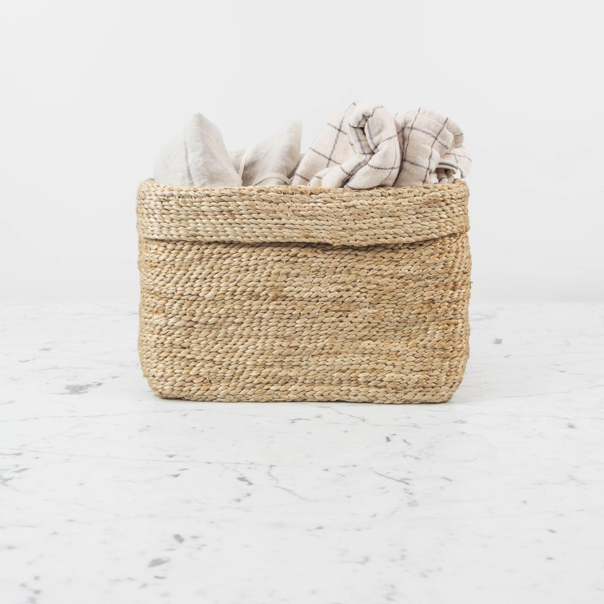 Natural Jute Simple Fold Over Top Rectangular Storage Basket - 13" x 9" x 9"