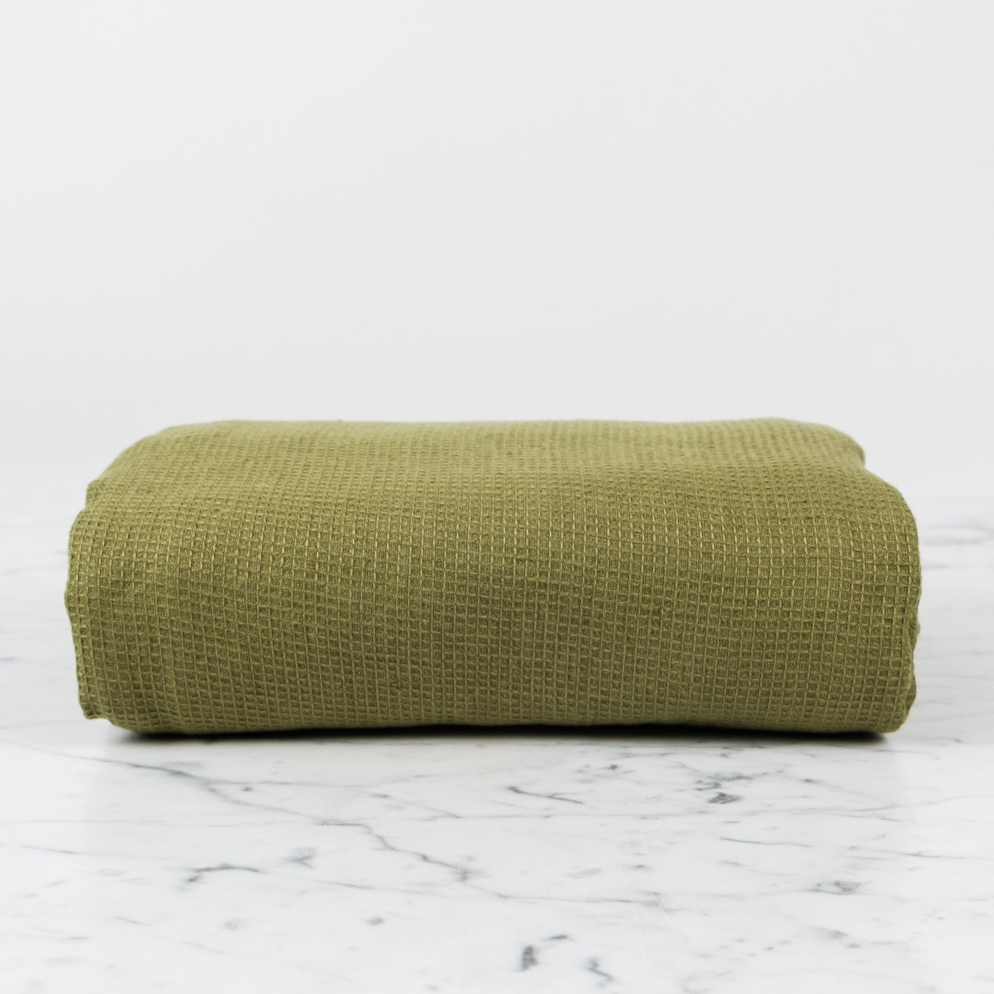 French Linen Bed Throw or Tablecloth - 55 x 78"  - Olive Green