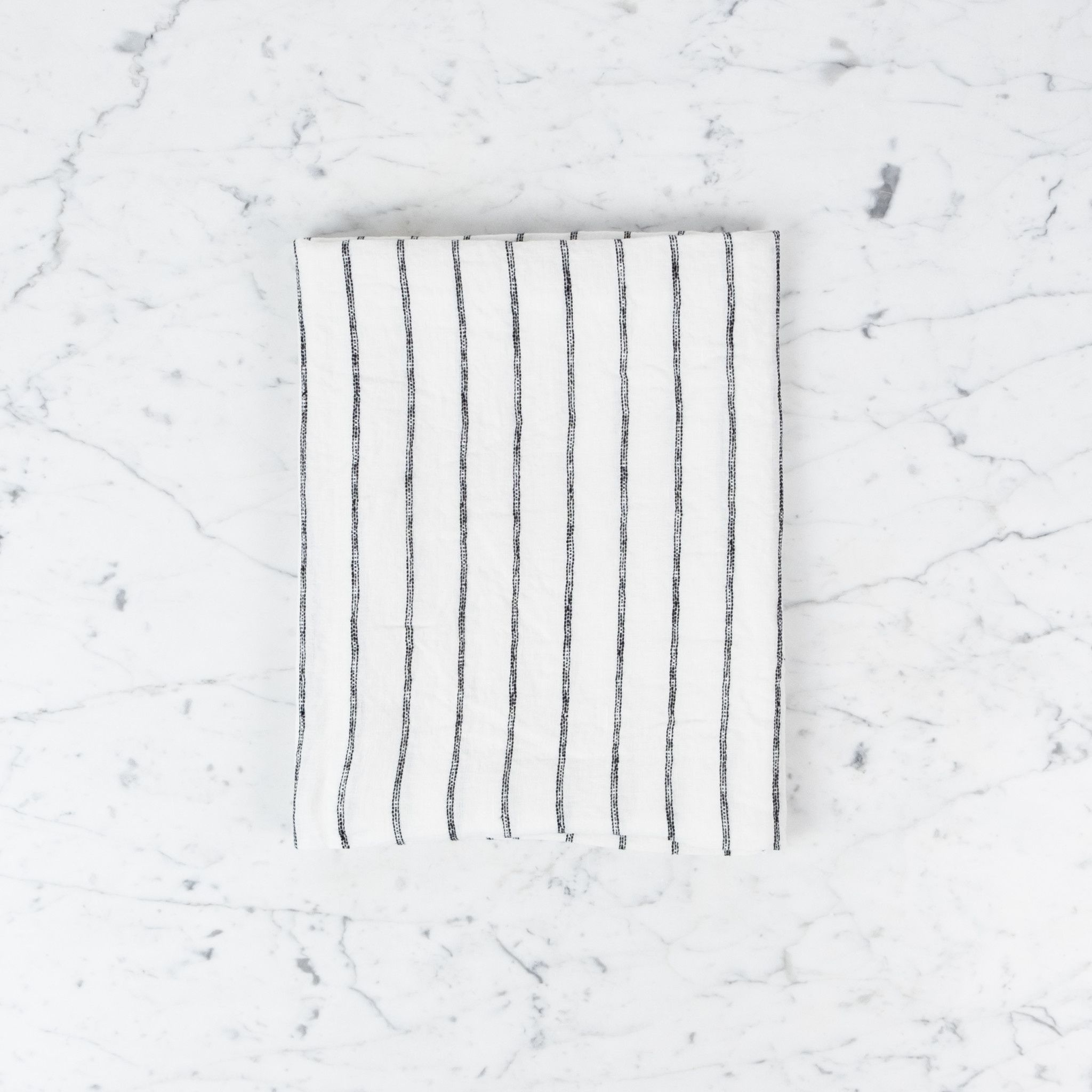 French Linen Pillow - White with Black Stitch Stripe