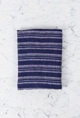French Linen Pillow -  Dark Blue with Wide Pajama Stripe