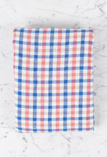 French Linen Pillow -Coral + Blue Gingham